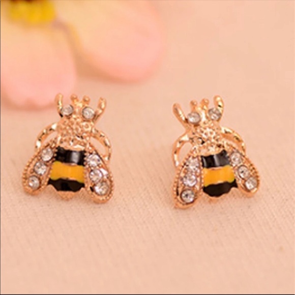 Enamel Bee Stud Earrings - Picture 2 of 3
